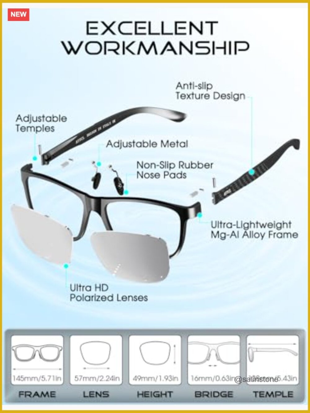 Polarized Sunglasses Men for Driving UV400 Protection Lightweight AL-MG Metal - Picture 6 of 7